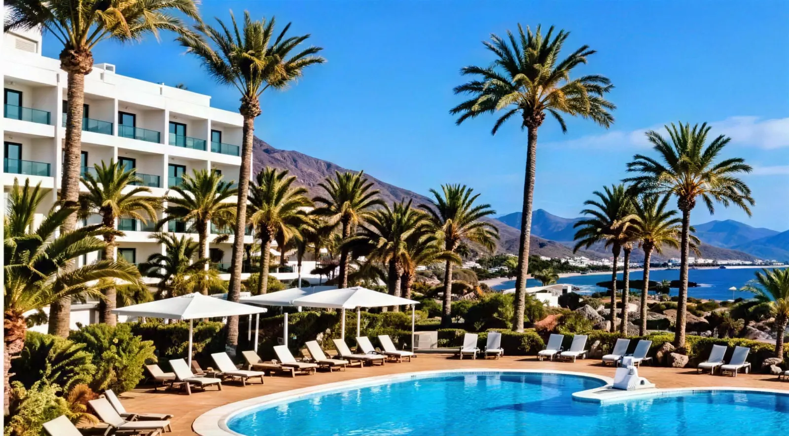 Hotel Vital Class Lanzarote mit Pool und Palmen am Meer